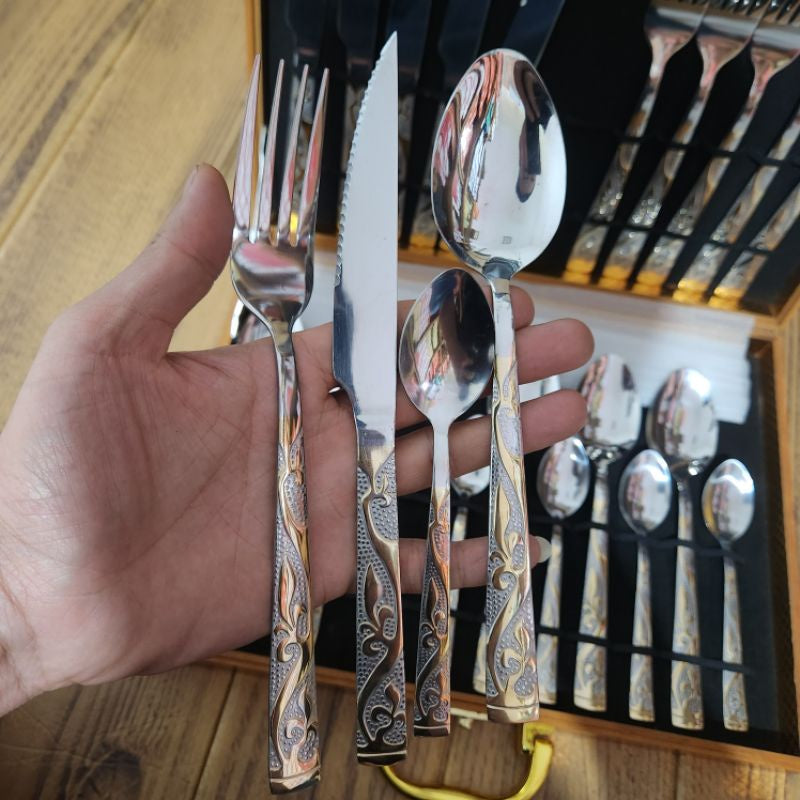 Talheres de Aço Inoxidável 24 Peças + Caixa de Madeira de Brinde