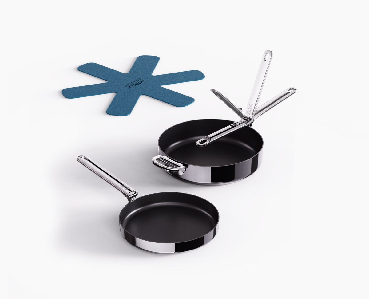 Space Steel Duo™ – Kit de Frigideiras Premium com Cabos Dobráveis