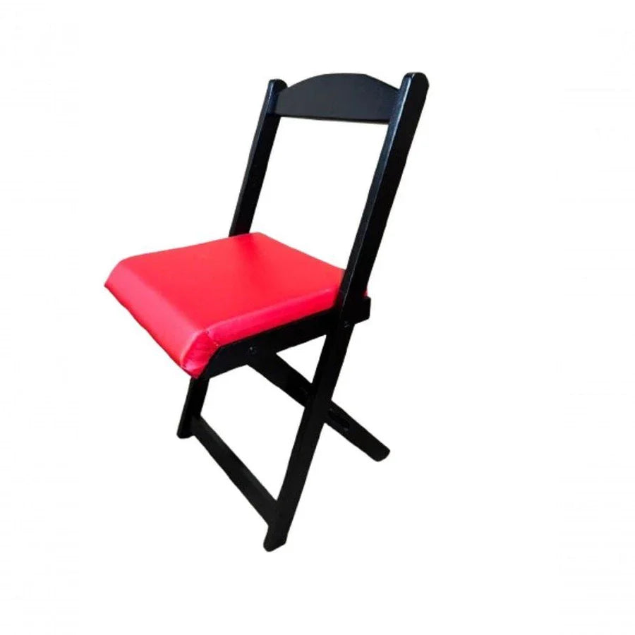 Conjunto Mesa Dobrável 70x70, 4 Cadeiras Preto Estofado - VERMELHO