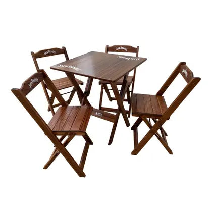 Conjunto Mesa Dobrável Madeira maciça 70x70 Personalizada Jack Daniel's + 4 Cadeiras - Marrom