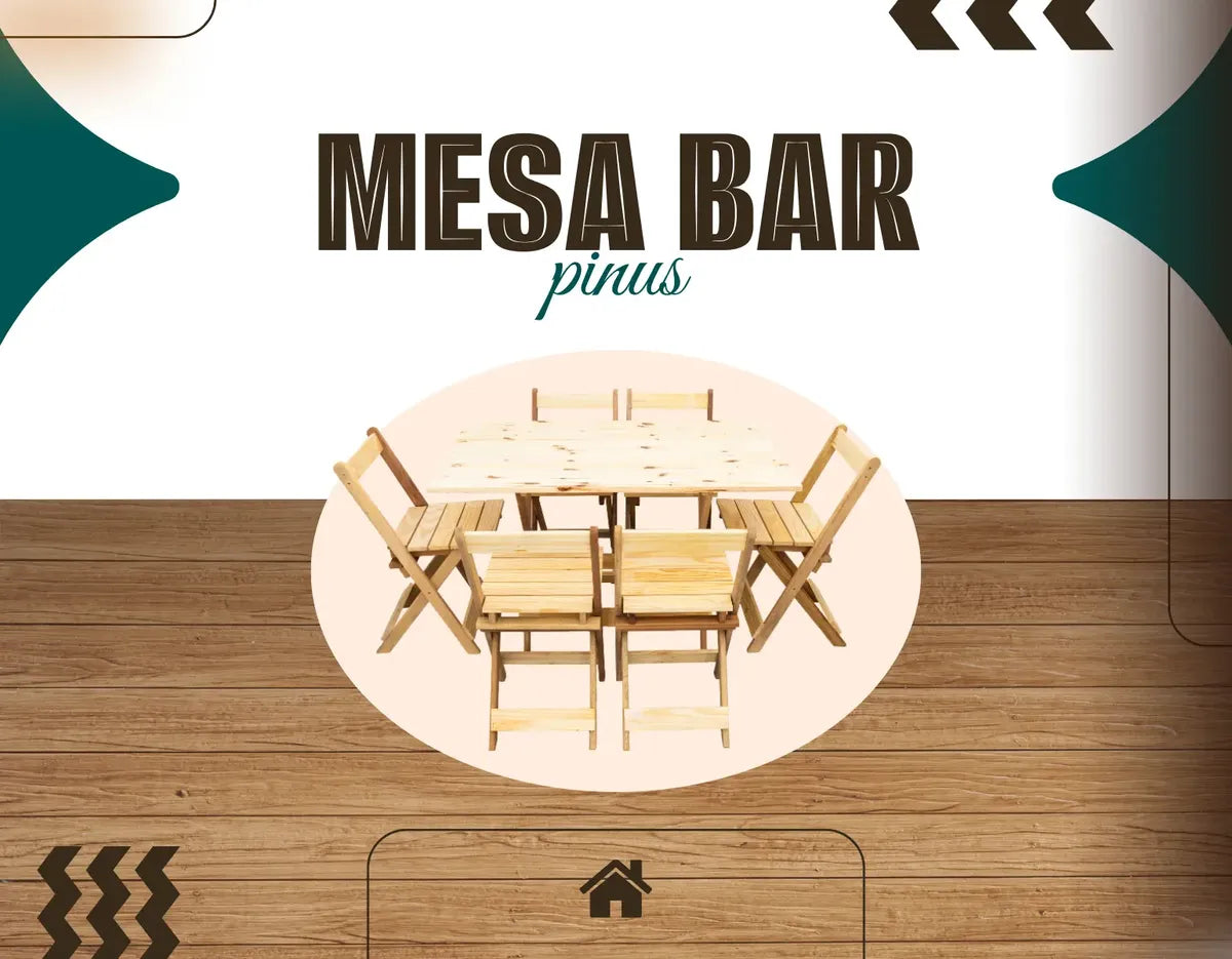 Jogo Mesa 120x70 Dobrável C/6 Cadeiras Madeira Maciça - Cor: NATURAL