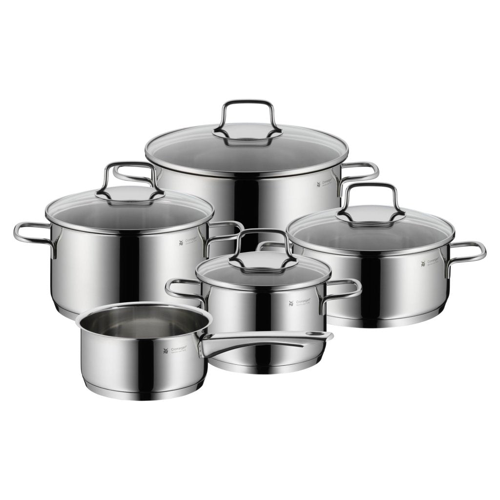 Conjunto de Panelas WMF Inox Cromargan® – 5 Peças Premium com Tampas de Vidro