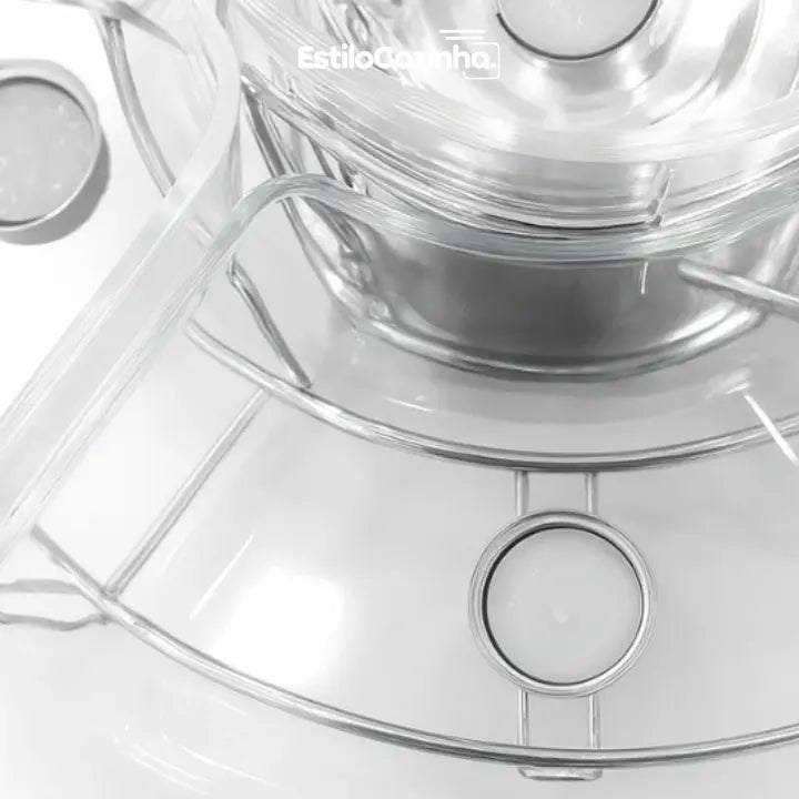 Rechaud Giratório Com 6 Compartimentos Aço Inox E Vidro 52cm + kit 100 velas para Rechaud