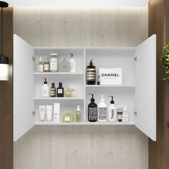 Espelheira para Banheiro 2 Portas 2 Prateleiras Malbec Branco