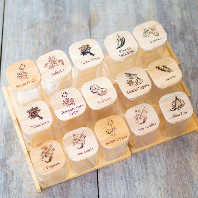 Kit Organizador de Temperos Kinders – 15 Potes Herméticos (200ml)