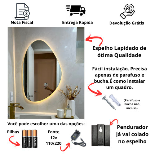 Espelho Orgânico com LED À PILHA