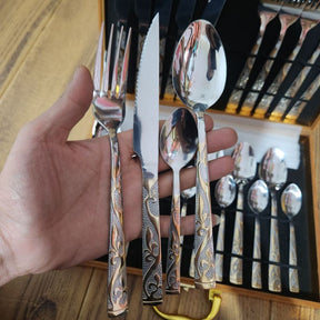 Talheres de Aço Inoxidável 24 Peças + Caixa de Madeira de Brinde