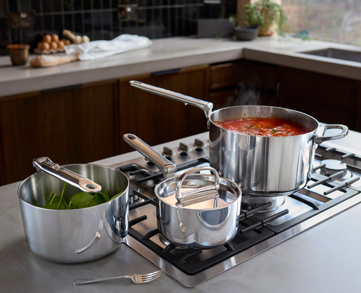 Space Steel Trio™ – Conjunto de 3 Panelas Inox Premium