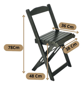 Conjunto Mesa Dobrável 70x70 Madeira Maciça, 4 Cadeiras - Cor: Preta