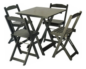 Conjunto Mesa Dobrável 70x70 Madeira Maciça, 4 Cadeiras - Cor: Preta