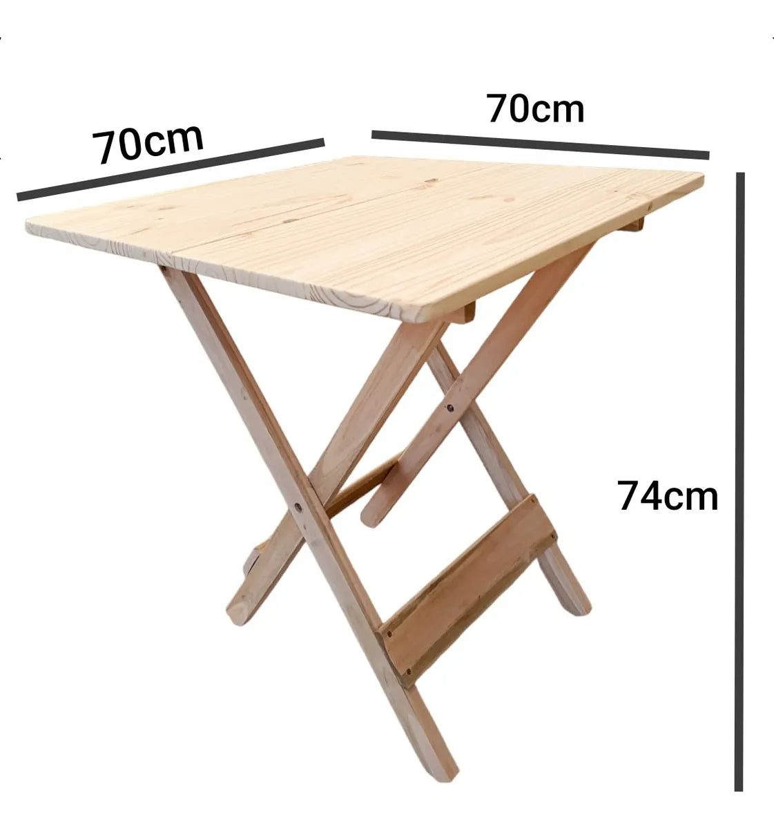 Conjunto Mesa Dobrável 70x70 de Madeira, 4 Cadeira - Cor: CRUA Natural