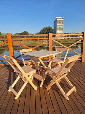 Conjunto Mesa Dobrável 70x70 de Madeira, 4 Cadeira - Cor: CRUA Natural