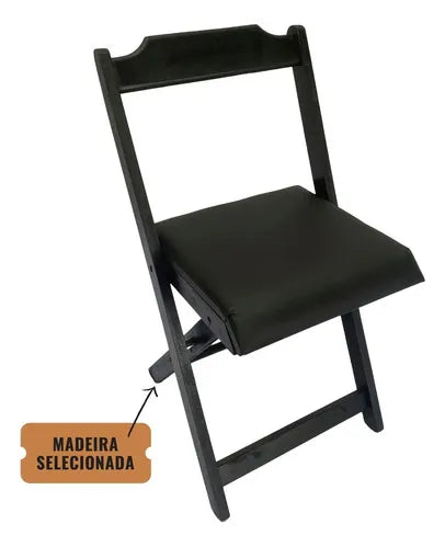 Conjunto Mesa Dobrável 70x70 Madeira Maciça, 4 Cadeiras Estofadas Preta - Cor: PRETO