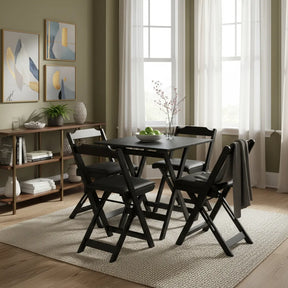 Conjunto Mesa Dobrável 70x70 Madeira Maciça, 4 Cadeiras Estofadas Preta - Cor: PRETO