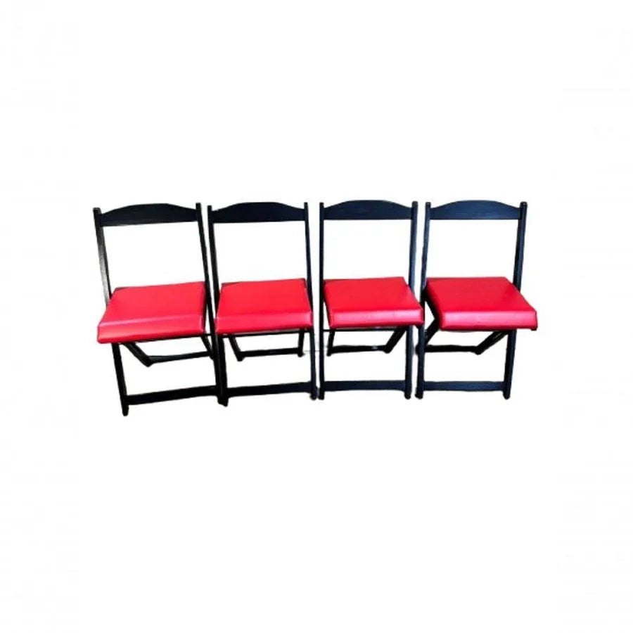 Conjunto Mesa Dobrável 70x70, 4 Cadeiras Preto Estofado - VERMELHO
