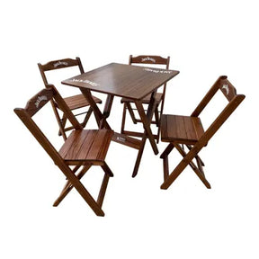 Conjunto Mesa Dobrável Madeira maciça 70x70 Personalizada Jack Daniel's + 4 Cadeiras - Marrom