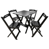 Conjunto Mesa Dobrável Madeira Maciça 70x70 com 4 Cadeiras - Personalizada Jack Daniels - Preta