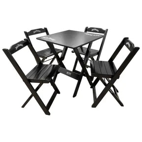 Conjunto Mesa Dobrável Madeira Maciça 70x70 com 4 Cadeiras - Personalizada Jack Daniels - Preta