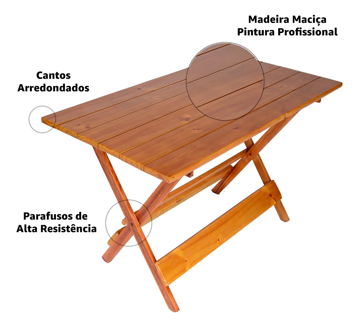Jogo Conjunto 6 Cadeiras E 1 Mesa Dobrável 1,20x70 Cor Mel