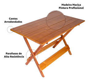 Jogo Conjunto 6 Cadeiras E 1 Mesa Dobrável 1,20x70 Cor Mel