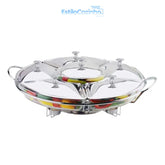 Rechaud Giratório Com 6 Compartimentos Aço Inox E Vidro 52cm + kit 100 velas para Rechaud