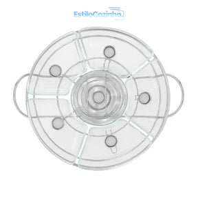 Rechaud Giratório Com 6 Compartimentos Aço Inox E Vidro 52cm + kit 100 velas para Rechaud