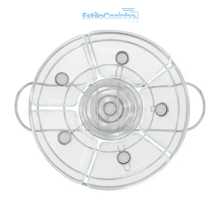 Rechaud Giratório Com 6 Compartimentos Aço Inox E Vidro 52cm + kit 100 velas para Rechaud