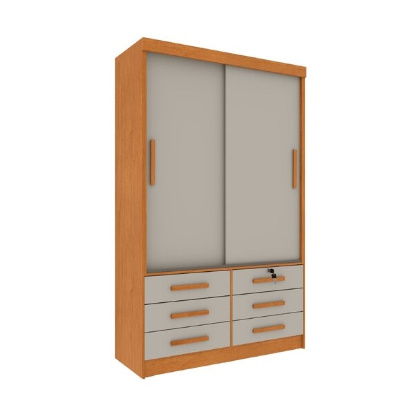 Guarda-Roupa Solteiro 2 Portas de Correr 6 Gavetas MDP Cinamomo Off White Chicago