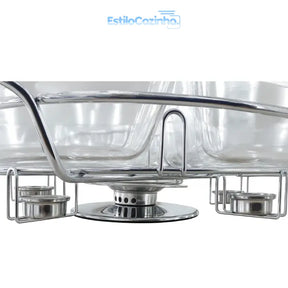 Rechaud Giratório Com 6 Compartimentos Aço Inox E Vidro 52cm + kit 100 velas para Rechaud
