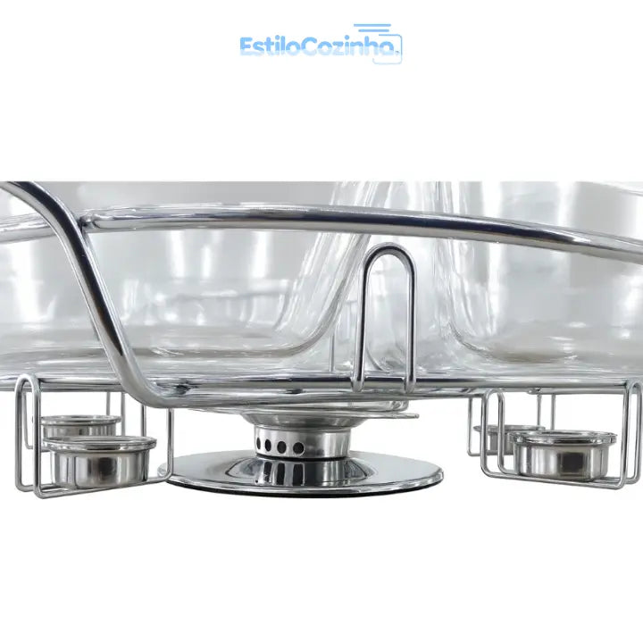 Rechaud Giratório Com 6 Compartimentos Aço Inox E Vidro 52cm + kit 100 velas para Rechaud