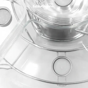 Rechaud Giratório Com 6 Compartimentos Aço Inox E Vidro 52cm + kit 100 velas para Rechaud