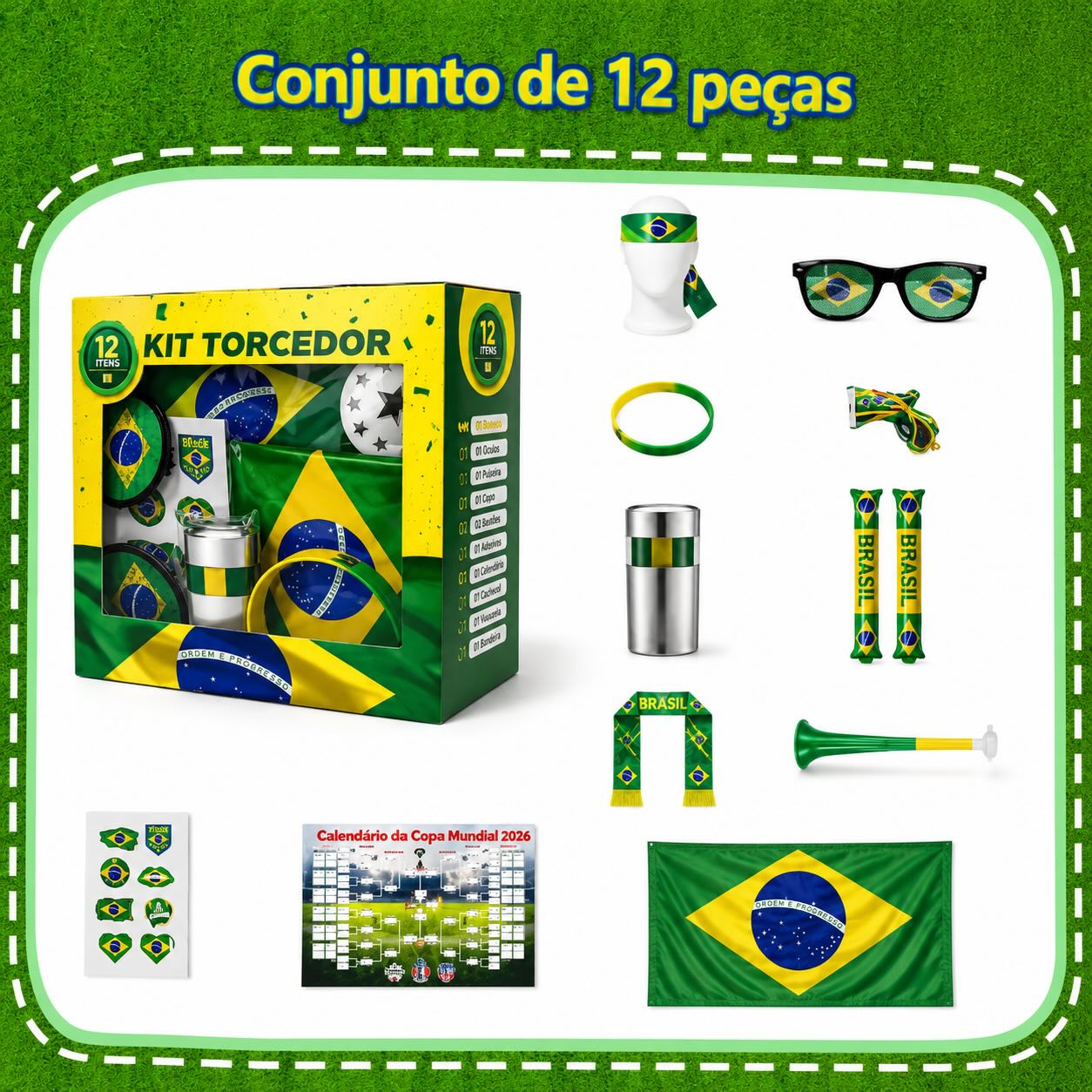 KIT Torcedor Brasil - 12 Peças + BRINDE EXCLUSIVO