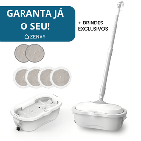 Mop Elétrico Inteligente + BRINDES: Módulos de Limpeza e Tanque Suporte