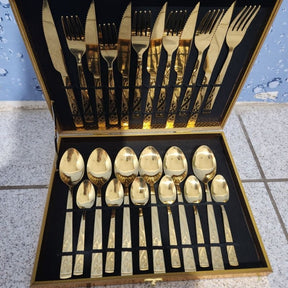 Talheres de Aço Inoxidável 24 Peças + Caixa de Madeira de Brinde