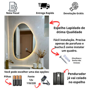 Espelho Orgânico com LED À PILHA
