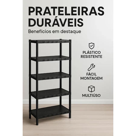 KIT 2 Estante com 5 Prateleira Organizadora de Plástico Modular Multiuso para Cozinha e Quarto