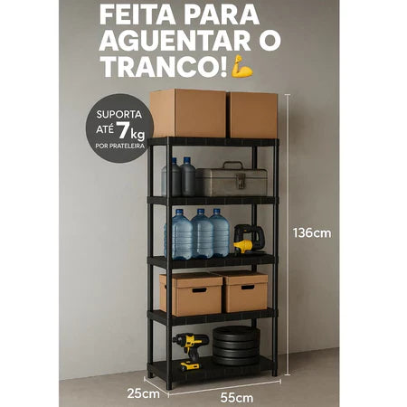 KIT 2 Estante com 5 Prateleira Organizadora de Plástico Modular Multiuso para Cozinha e Quarto