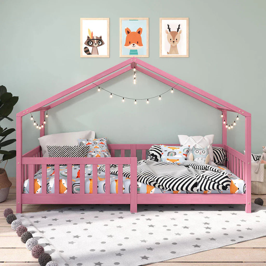 Cama Casinha Montessoriana Solteiro Lisan - 100% Madeira Maciça [Grade de Proteção 32cm]