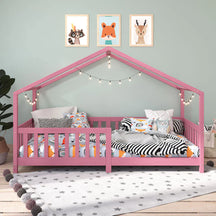 Cama Casinha Montessoriana Solteiro Lisan - 100% Madeira Maciça [Grade de Proteção 32cm]