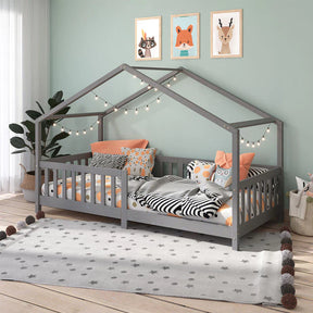 Cama Casinha Montessoriana Solteiro Lisan - 100% Madeira Maciça [Grade de Proteção 32cm]