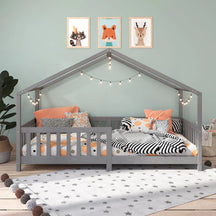 Cama Casinha Montessoriana Solteiro Lisan - 100% Madeira Maciça [Grade de Proteção 32cm]