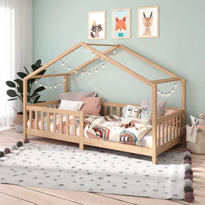 Cama Casinha Montessoriana Solteiro Lisan - 100% Madeira Maciça [Grade de Proteção 32cm]