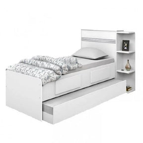 Cama Solteiro Multifuncional com Baú, 2 Gavetas e Auxiliar - 100% Madeira Maciça Branca [Jade Premium]