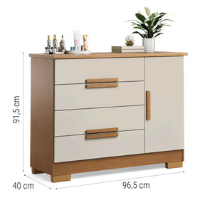 Cômoda Sapateira Bréscia 4 Gavetas e 1 Porta - 100% MDF Branco [Tampo Espaçoso]