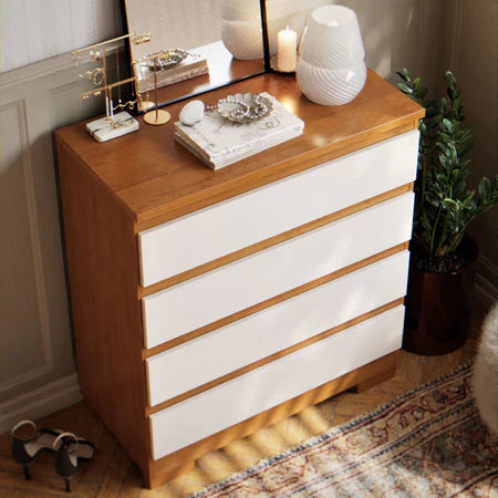 Cômoda Imperial 4 Gavetas Compacta - Branco/Nature Off White [Acabamento Premium]