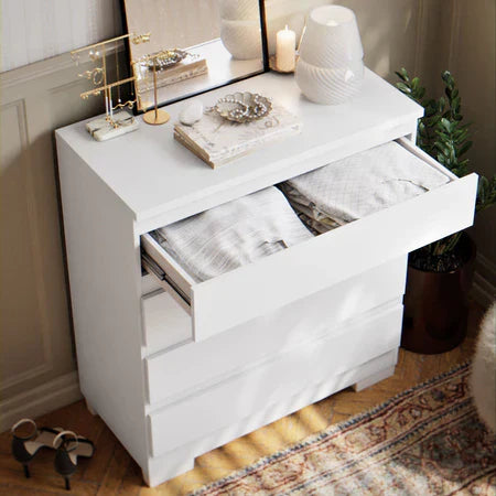 Cômoda Imperial 4 Gavetas Compacta - Branco/Nature Off White [Acabamento Premium]