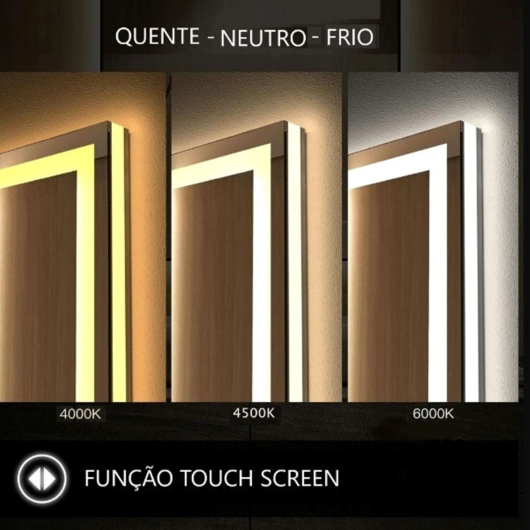 Espelho com Led Jateado e Botão Touch 50cm