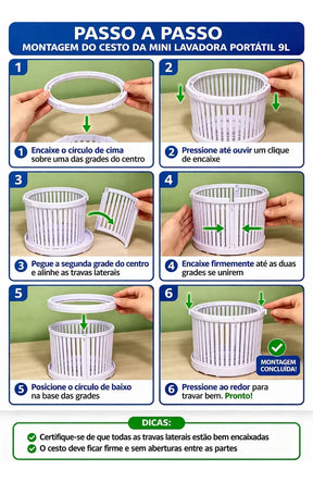Mini Máquina Lavar Roupas Balde Lavadora Dobrável Portátil