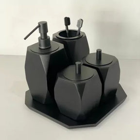 Kit de banheiro 4 peças em resina valência + bandeja cristal Marfim com Preto Fosco