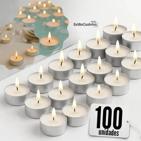 Rechaud Giratório Com 6 Compartimentos Aço Inox E Vidro 52cm + kit 100 velas para Rechaud